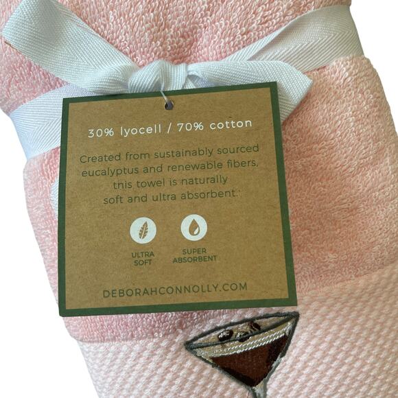 Deborah Connolly Pink Espresso Martini Hand Towels 16x28 Set of 2 Plush New - Picture 3 of 11